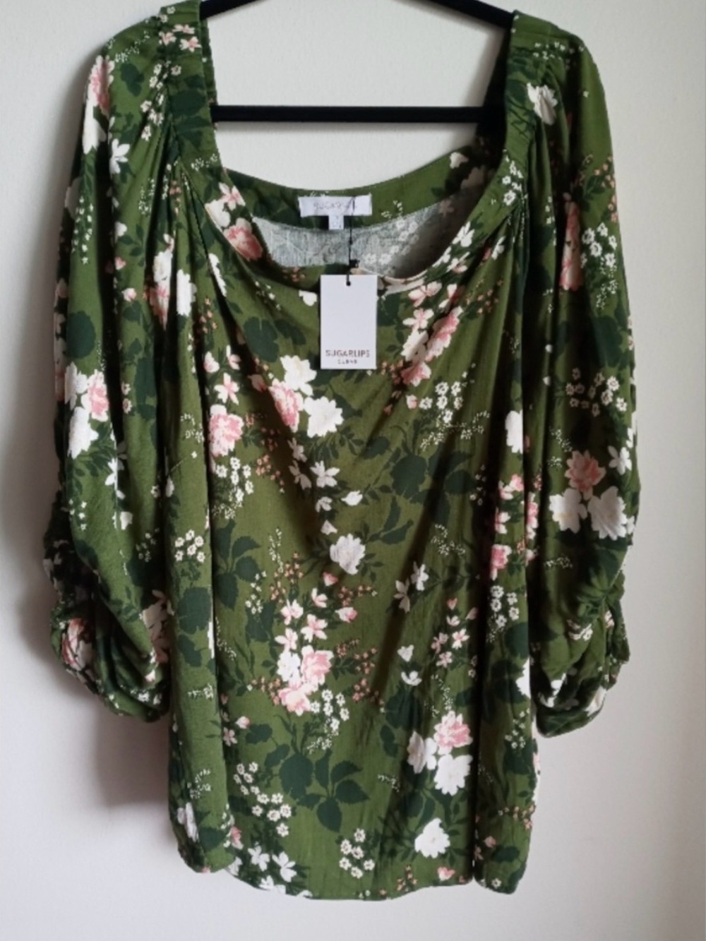 NWT Sugarlips green floral top 3X